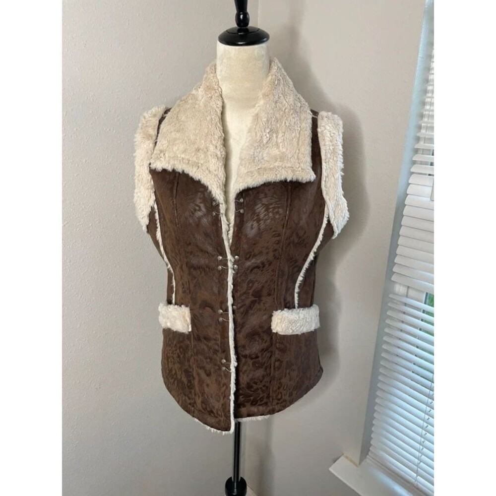 Brown Faux Suede Leopard Print Sherpa Lined Long Vest Western Boho